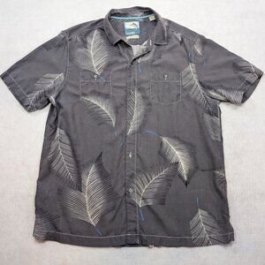 Tommy Bahama Men's Island Modern Fit Silk Shirt Palm Leaf Print Gray Large